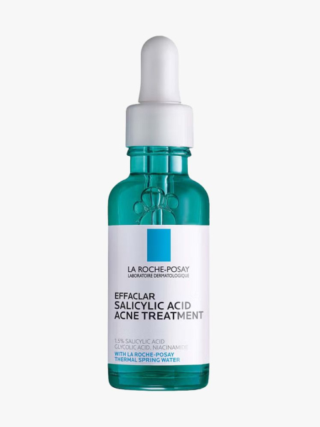 La Roche-Posay Effaclar Salicylic Acid Acne Treatment in branded dropper component on a light gray background